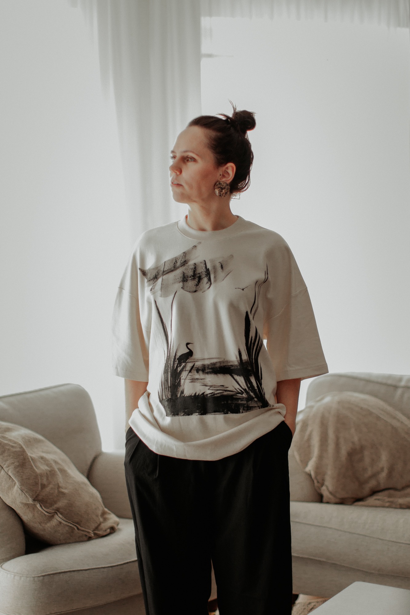 T-krekls ar gleznu “Gārnis” L